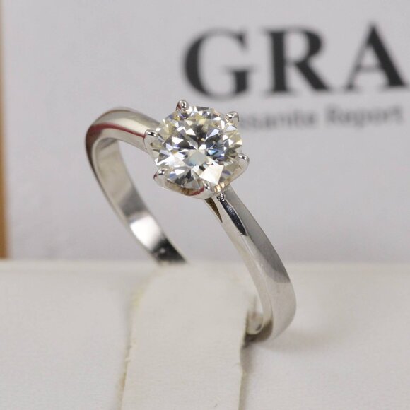 Certified Moissanite Ring 1CT Solitaire Engagement Ring - Picture 2 of 6